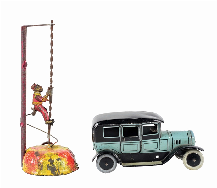 LOT OF 2: GERMAN TIN LITHO CRANK AND WIND-UP TOYS.