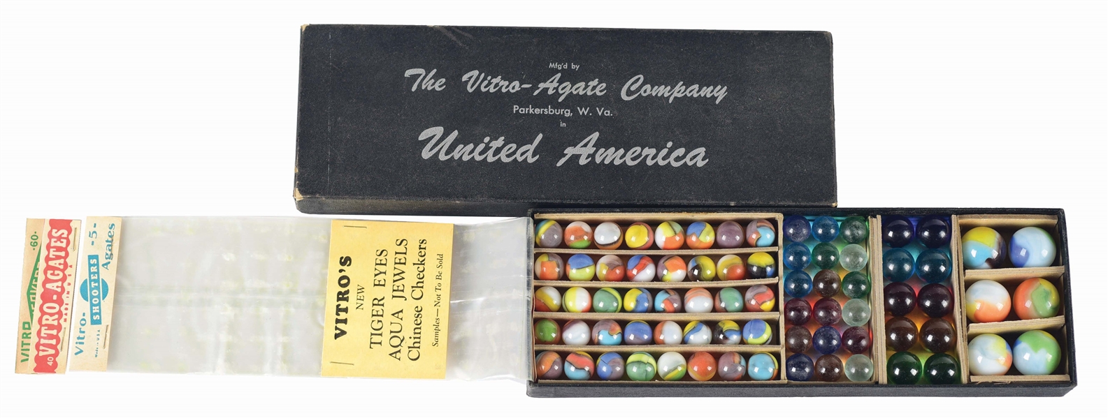 RARE VITRO AGATE BOX SET MADE IN UNITED STATES OF AMERICA.