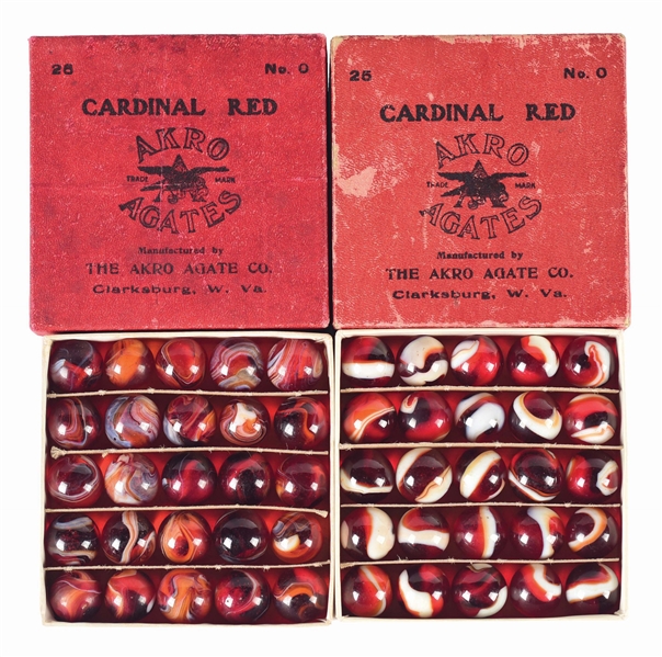 LOT OF 2: AKRO AGATES CARDINAL RED BOX SETS.