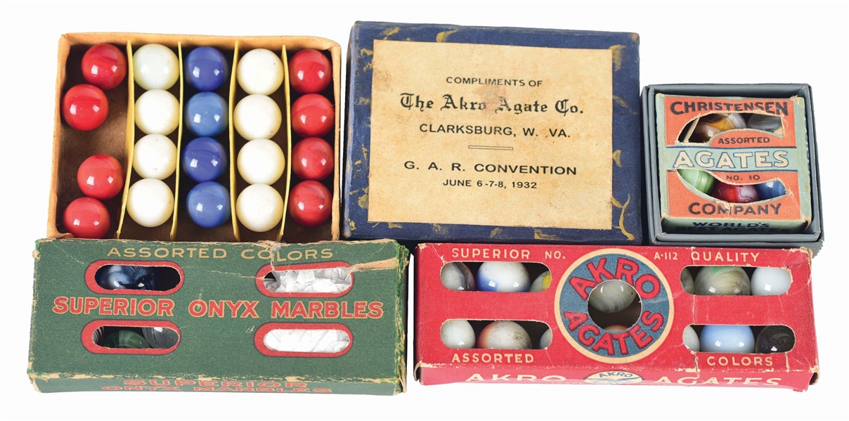LOT OF 4: BOX SETS OF MARBLES.