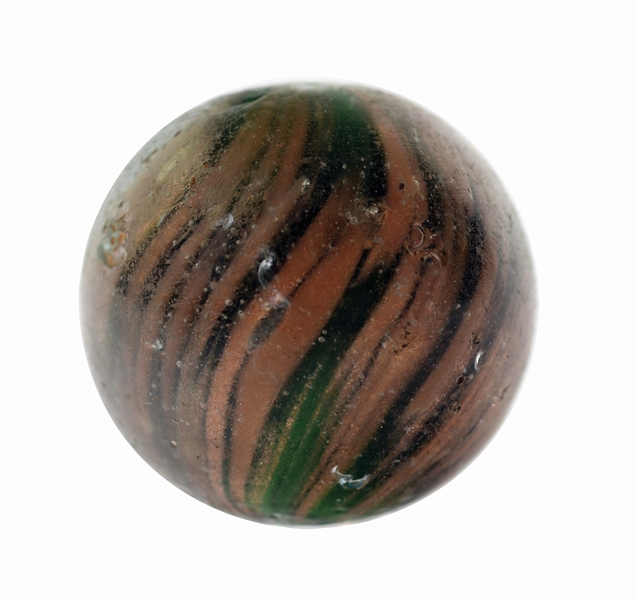 LARGE GREEN GLASS LUTZ MARBLE.