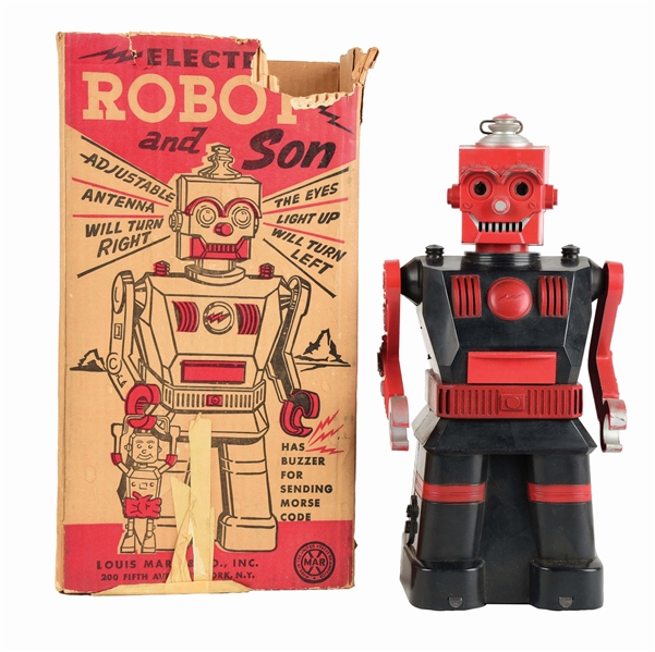 MARX BATTERY-OPERATED ROBOT AND SON TOY.
