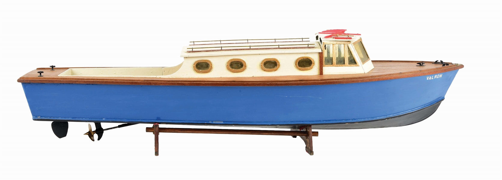 EARLY VALTRON WOODEN MODEL BOAT.