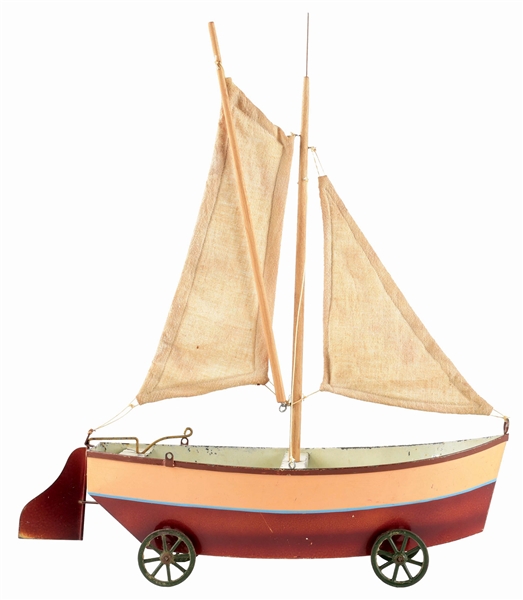 EARLY HAND PAINTED EUROPEAN SAND BARGE TOY BOAT.