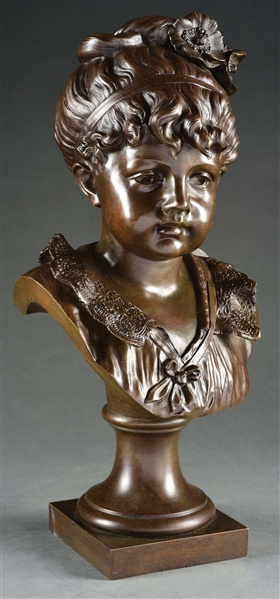 BRONZE BUST OF A YOUNG GIRL.