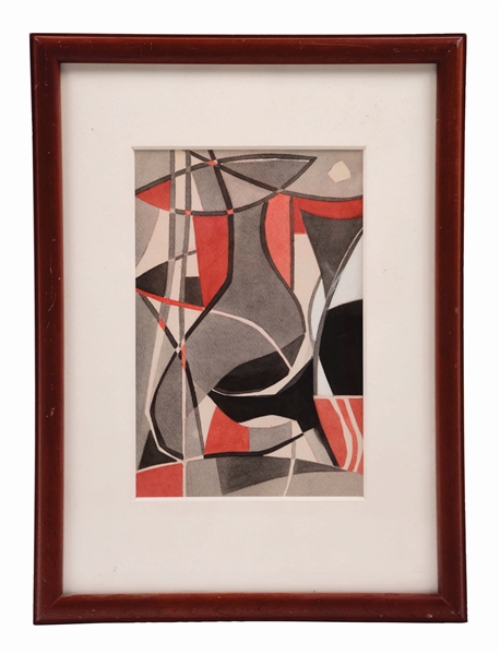 CARL HOLTY FRAMED ABSTRACT WATERCOLOR PAINTING.