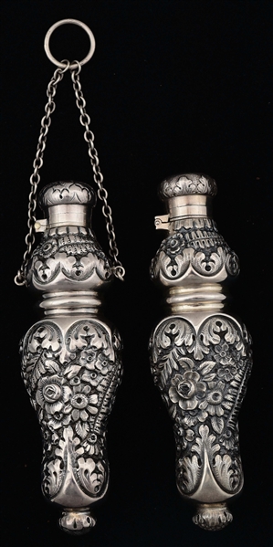 LOT OF 2: MATCHING TIFFANY STERLING SILVER SCENT BOTTLES.