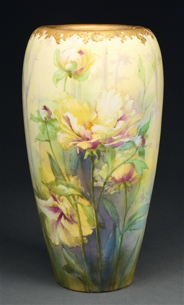 AMPHORA TALL PAINTED FLORAL VASE. 
