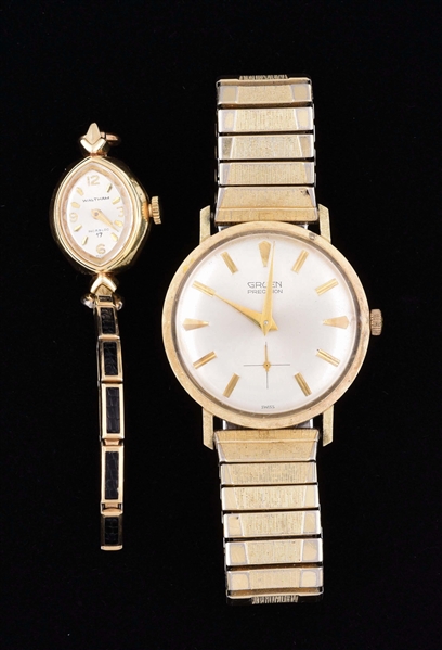 LOT OF 2: 14K YELLOW GOLD WATCHES.