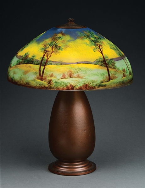 JEFFERSON REVERSE PAINTED TABLE LAMP WITH FOREST SCENE.
