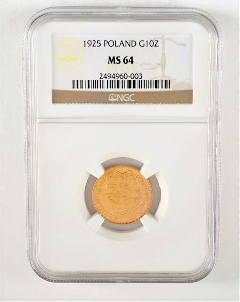 1925 POLISH G10Z MS 64 GOLD COIN.