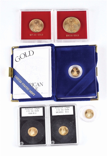 LOT OF 6: AMERICAN EAGLE GOLD COINS.