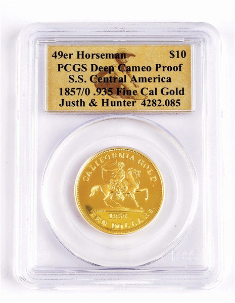 1857 $10 49ER HORSEMAN GOLD COIN.