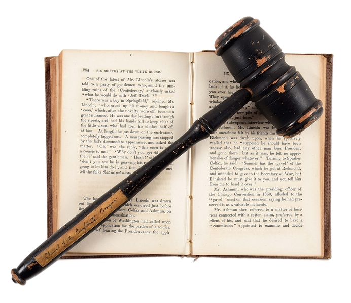 HISTORIC CONFEDERATE CONGRESSIONAL GAVEL TAKEN BY SUMNER 1865 EX-LATTIMER COLLECTION.