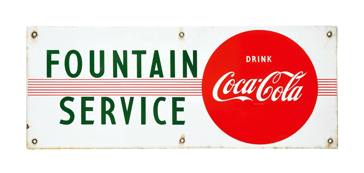 SINGLE-SIDED PORCELAIN COCA-COLA FOUNTAIN SERVICE SIGN.