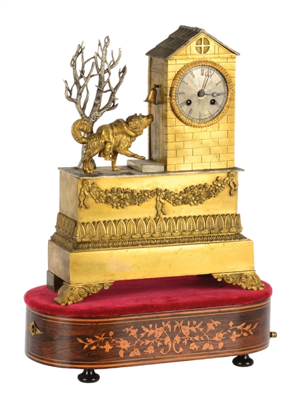 FIGURAL CLOCK TOWER MUSIC BOX WITH CLOCK.