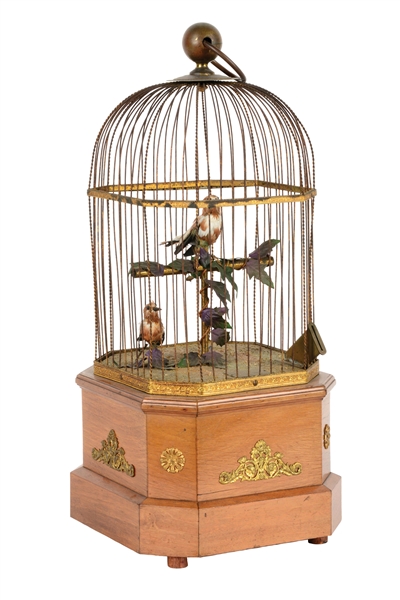 COIN OPERATED CAILLE SINGING BIRD CAGE MUSIC BOX AUTOMATON.