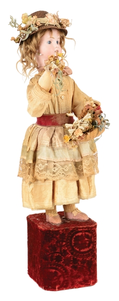 EARLY FRENCH FLOWER GIRL MUSIC BOX AUTOMATON.