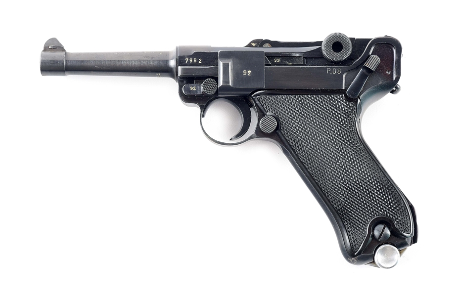 (C) GERMAN WORLD WAR II MAUSER "BYF" CODE "42" DATE P.08 LUGER SEMI-AUTOMATIC PISTOL WITH HOLSTER.