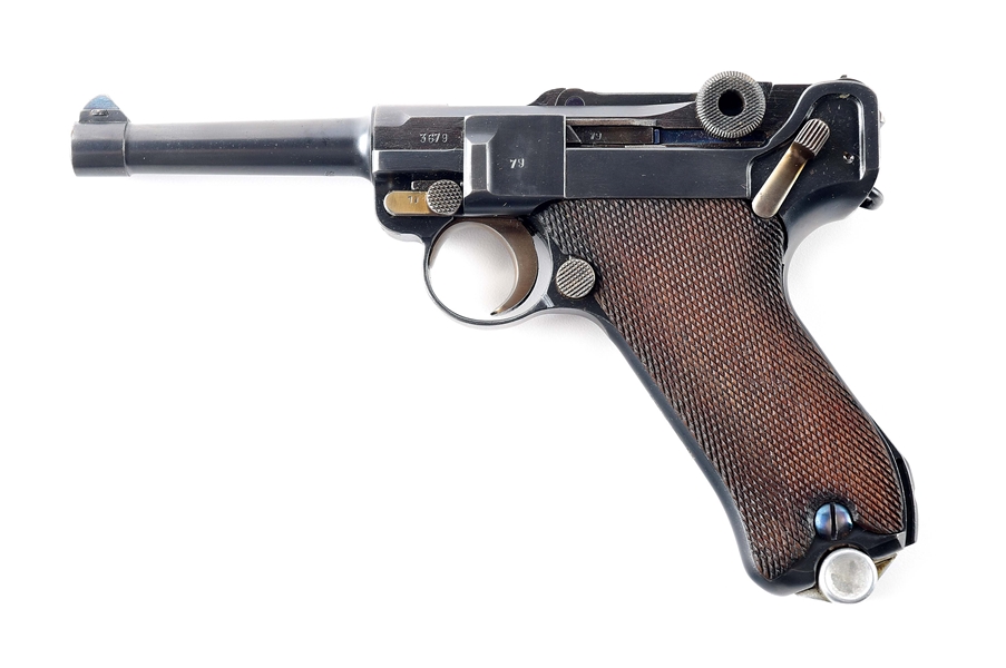 (C) GERMAN WORLD WAR II MAUSER  "S/42" CODE "G" DATE NORDSEE MARKED P.08 SEMI-AUTOMATIC PISTOL WITH HOLSTER.