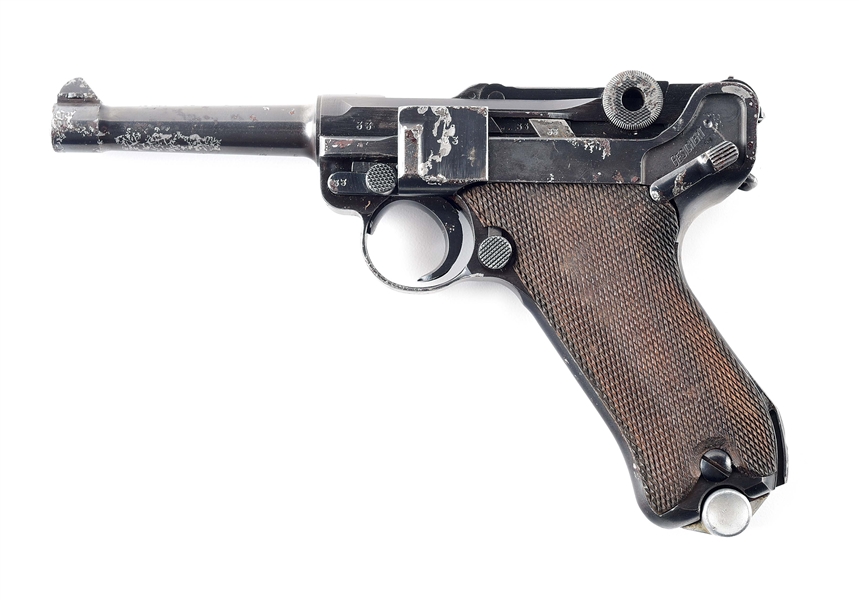 (C) GERMAN PRE-WAR MAUSER "S/42" CODE 1937 DATE P.08 SEMI-AUTOMATIC PISTOL WITH HOLSTER.