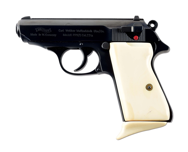(M) WEST GERMAN WALTHER MODEL PPK/S .22 LR SEMI-AUTOMATIC PISTOL WITH CUSTOM IVORY GRIPS.