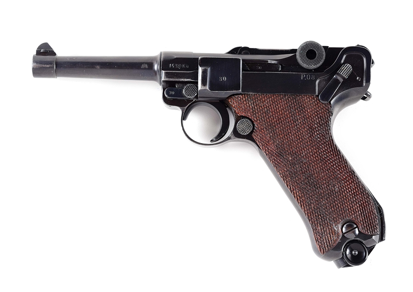 (C) GERMAN LUFTWAFFE ISSUED MAUSER BYF CODE 41 DATE KU MARKED P.08 SEMI-AUTOMATIC PISTOL WITH HOLSTER.