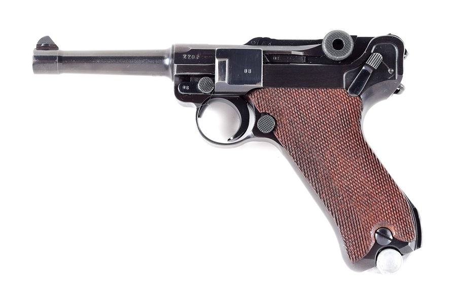 (C) GERMAN WORLD WAR II MAUSER S/42 CODE 1939 DATE P.08 SEMI-AUTOMATIC PISTOL WITH HOLSTER.