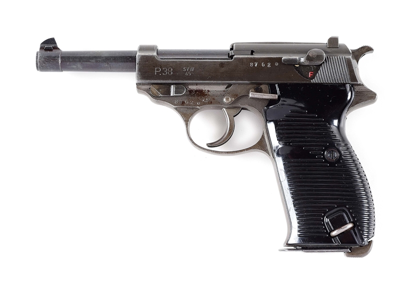 (C) GERMAN WWII MAUSER SVW/45 CODE DUAL-TONE P.38 SEMI-AUTOMATIC PISTOL WITH HOLSTER.