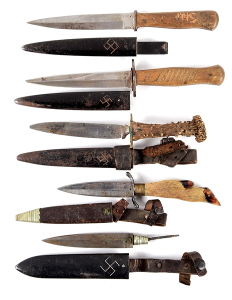 LOT OF 5: GERMAN FIGHTING KNIVES.