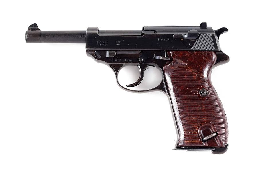 (C) GERMAN WWII MAUSER BYF/44 CODE P.38 SEMI-AUTOMATIC PISTOL WITH MODIFIED HI-POWER HOLSTER.