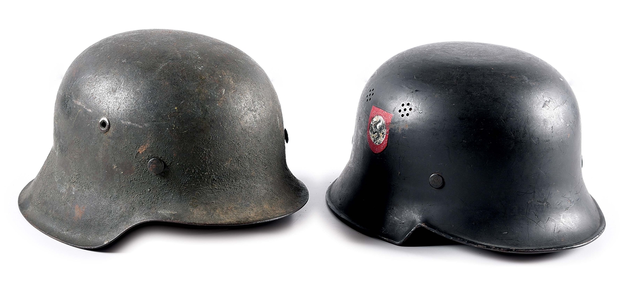 LOT OF 2: GERMAN WWII M42 HEER AND M34 FIRE POLICE HELMETS.