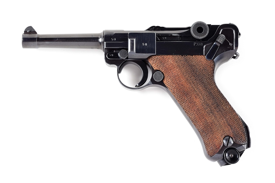 (C) GERMAN WORLD WAR II MAUSER "BYF" CODE "42" DATE P.08 SEMI-AUTOMATIC PISTOL WITH HOLSTER.