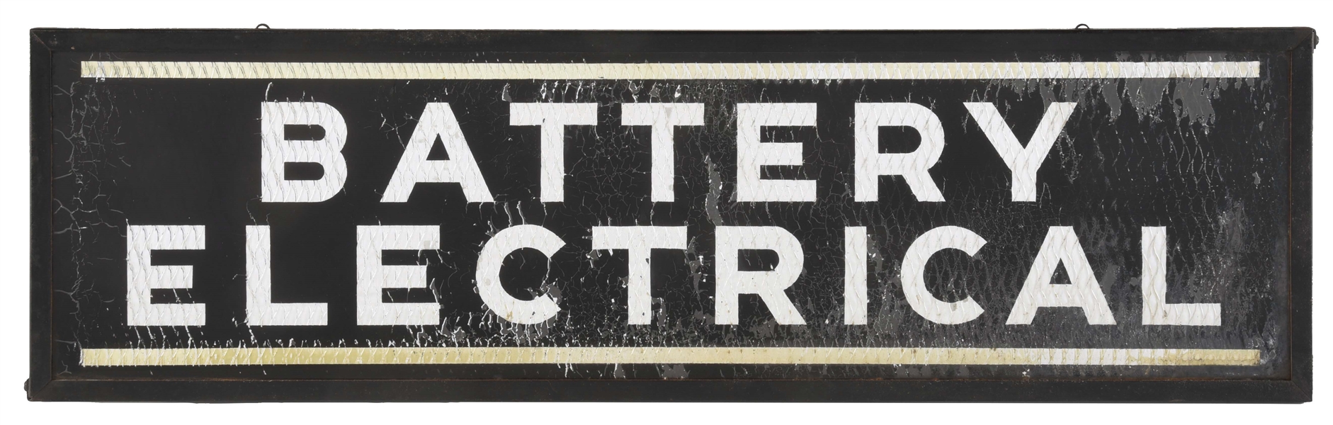 BATTERY & ELECTRICAL REFLECTIVE GLASS AUTOMOTIVE REPAIR SIGN W/ METAL FRAME. 