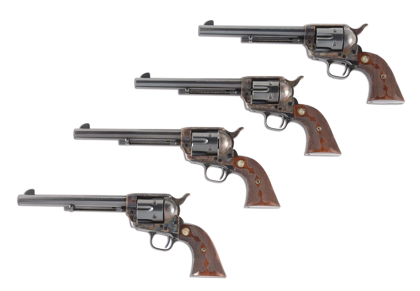 (C) SET OF 4 NEAR MINT COLT SINGLE ACTION ARMY "FRONTIER SIX SHOOTER" .44-40 WCF REVOLVERS ALL FROM THE SAME 1923 SHIPMENT OF 4.