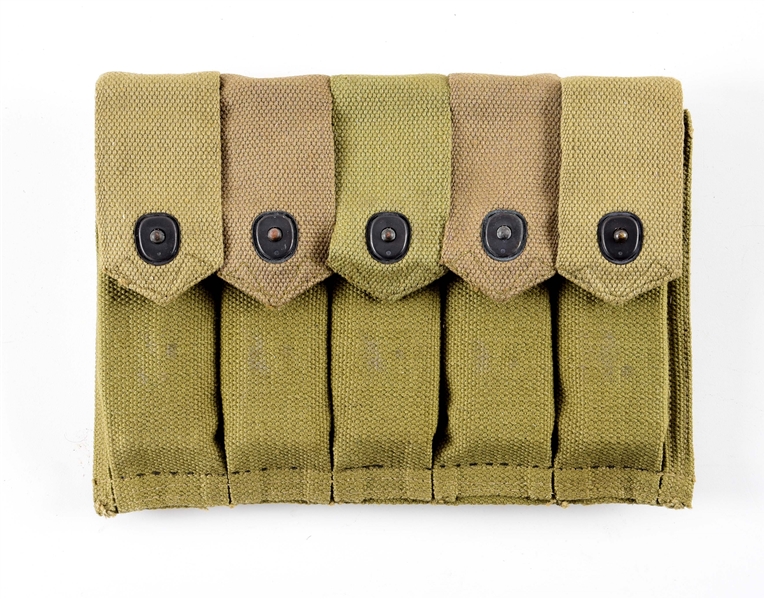 US WWII THOMPSON SUBMACHINEGUN MAGAZINE 5-CELL POUCH WITH MAGAZINES.