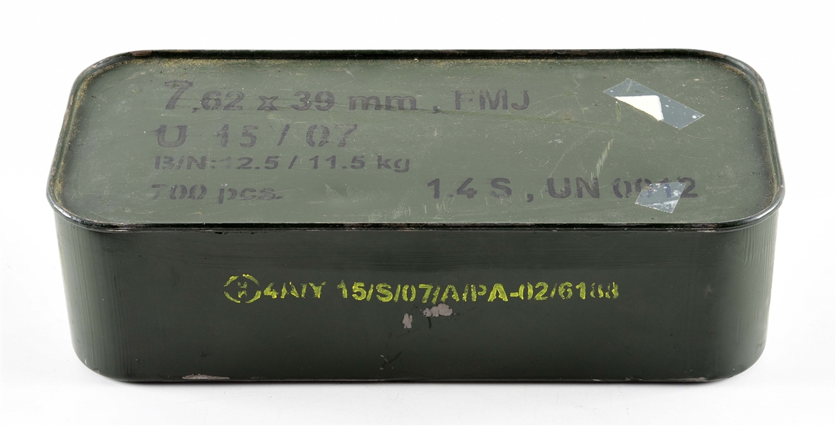 SPAM CAN OF ROMANIAN 7.62X39MM AMMUNITION.