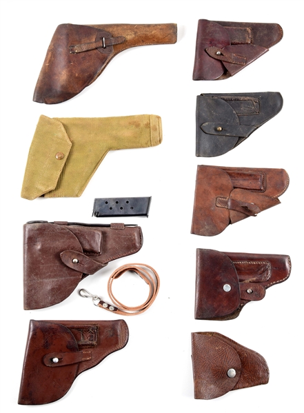 LOT OF 9: MILITARY AND CIVILIAN HOLSTERS.