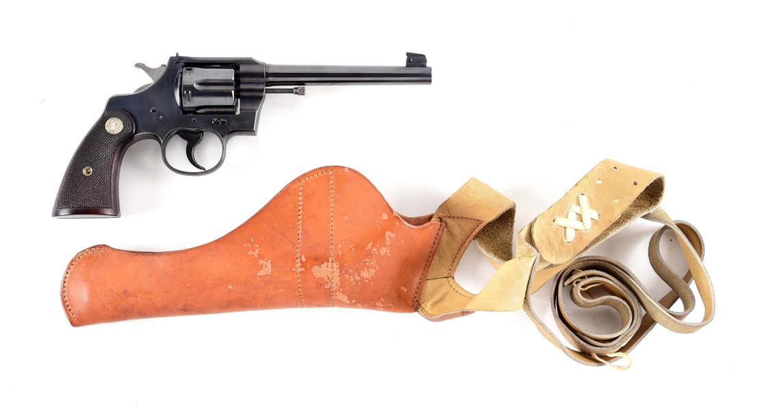 (C) COLT OFFICERS MODEL .38 SPECIAL DOUBLE ACTION REVOLVER WITH HOLSTER.