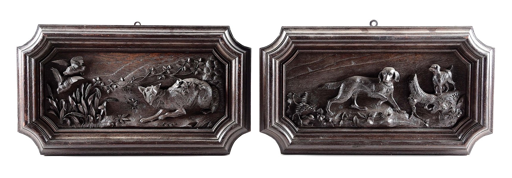 PAIR OF CARVED WOODEN GAME PLAQUES