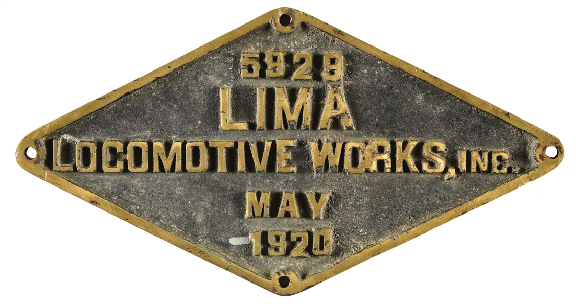 ALABAMA, TENNESSEE AND NORTHERN LIMA BUILDER PLATE.