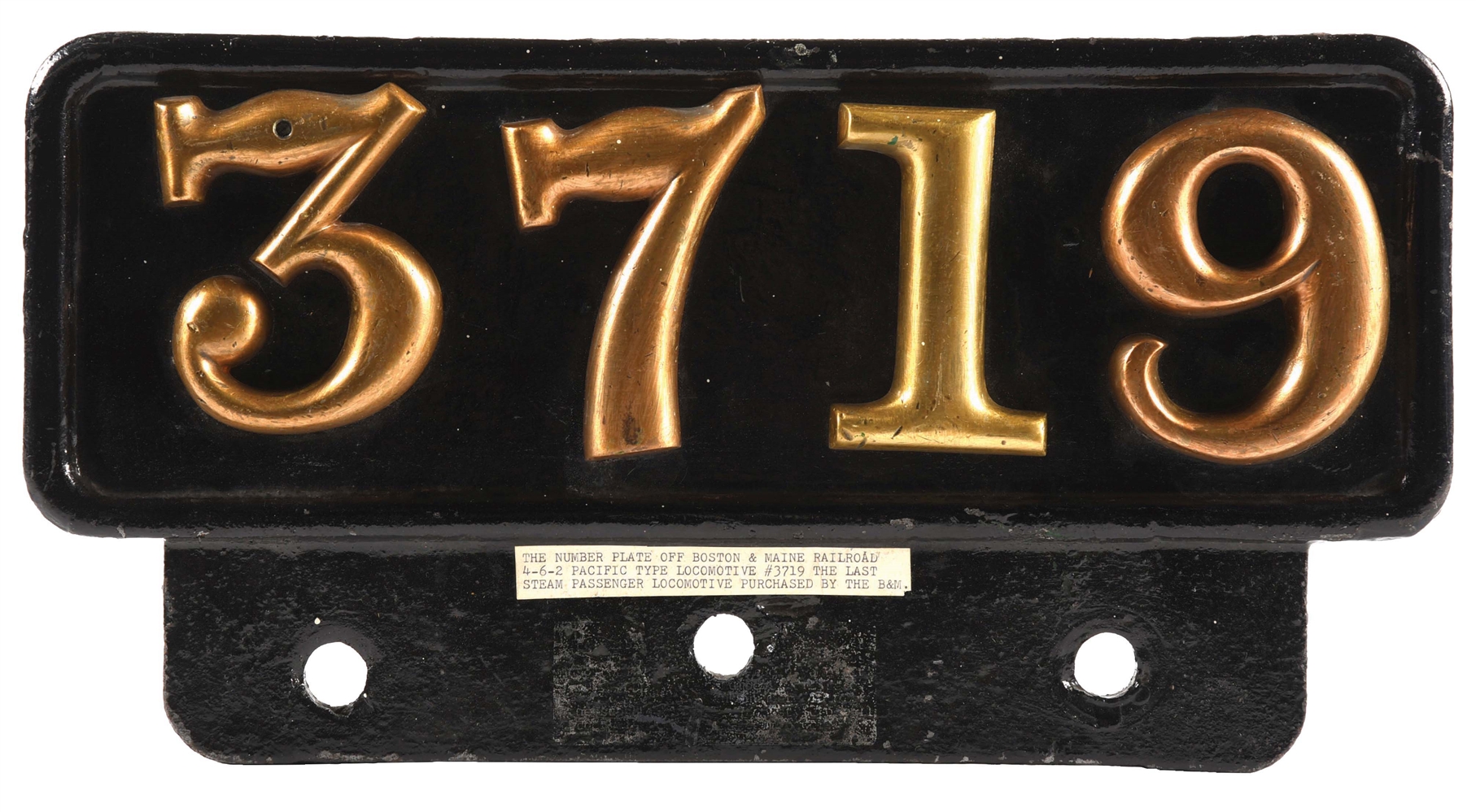 BOSTON AND MAINE RAILROAD 4-6-2 PACIFIC NUMBER PLATE.