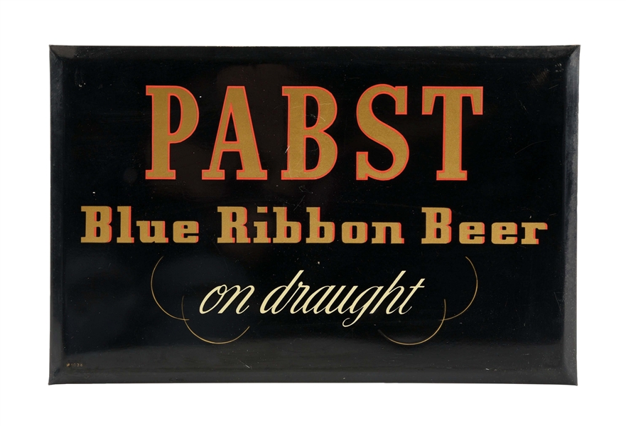 CELLULOID OVER CARDBOARD PABST BLUE RIBBON BEER ON DRAFT SIGN.