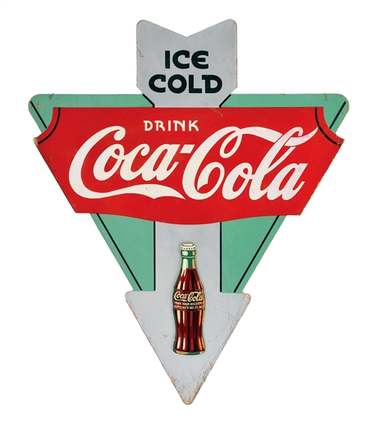  WOODEN "ICE COLD" COCA-COLA DIE-CUT SIGN.