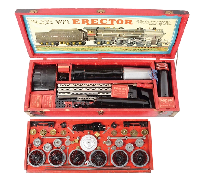 A.C GILBERT NO 8 1/2 NEW YORK CENTRAL TRAIN ENGINE AND TENDER ERECTOR SET. 