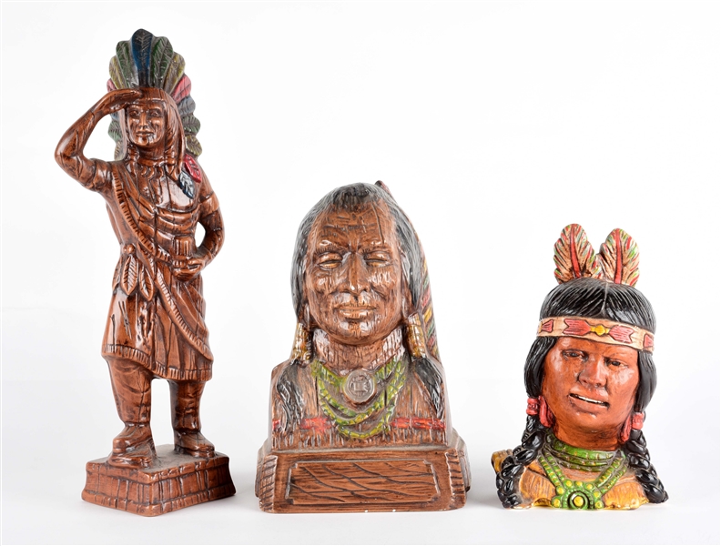 LOT OF 3: NATIVE AMERICAN CIGAR STORE BUSTS & FIGURE.