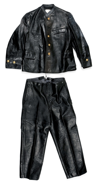 GERMAN WWII KRIEGSMARINE LEATHER JACKET AND TROUSERS.