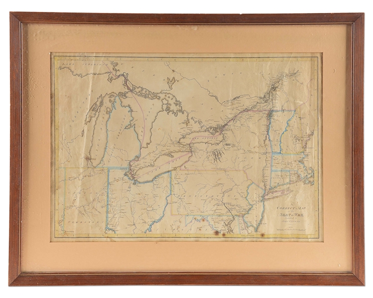 FRAMED WAR OF 1812 ERA "A CORRECT MAP OF THE SEAT OF WAR".