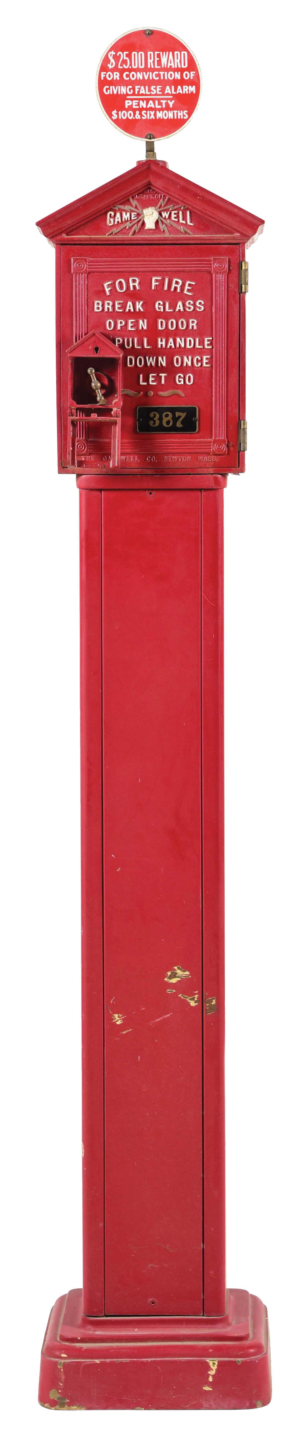 lot-detail-gamewell-fire-alarm-box-mounted-on-metal-pedestal-base