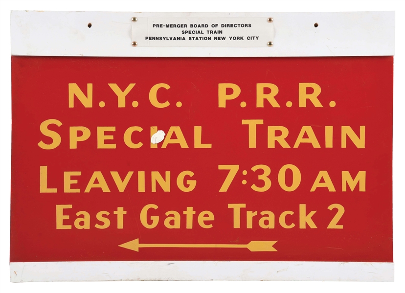 PENNSYLVANIA RAIL ROAD NEW YORK CITY STATION SIGN. 